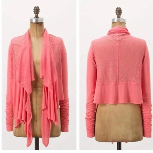 Anthropologie Vanessa Virginia Coral Pink Waterfall Cardigan Sweater Size S NWT - Picture 1 of 9